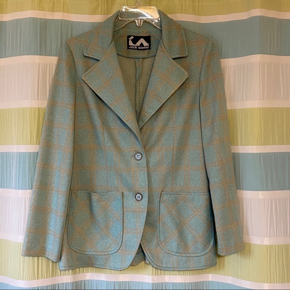 Vintage Plaid Blazer Jack Winter Soft Teal Sz Medium - Picture 6 of 6